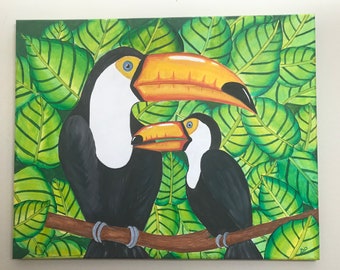 Toucans in the wild! Acrylic painting, bird art, wall art on canvas