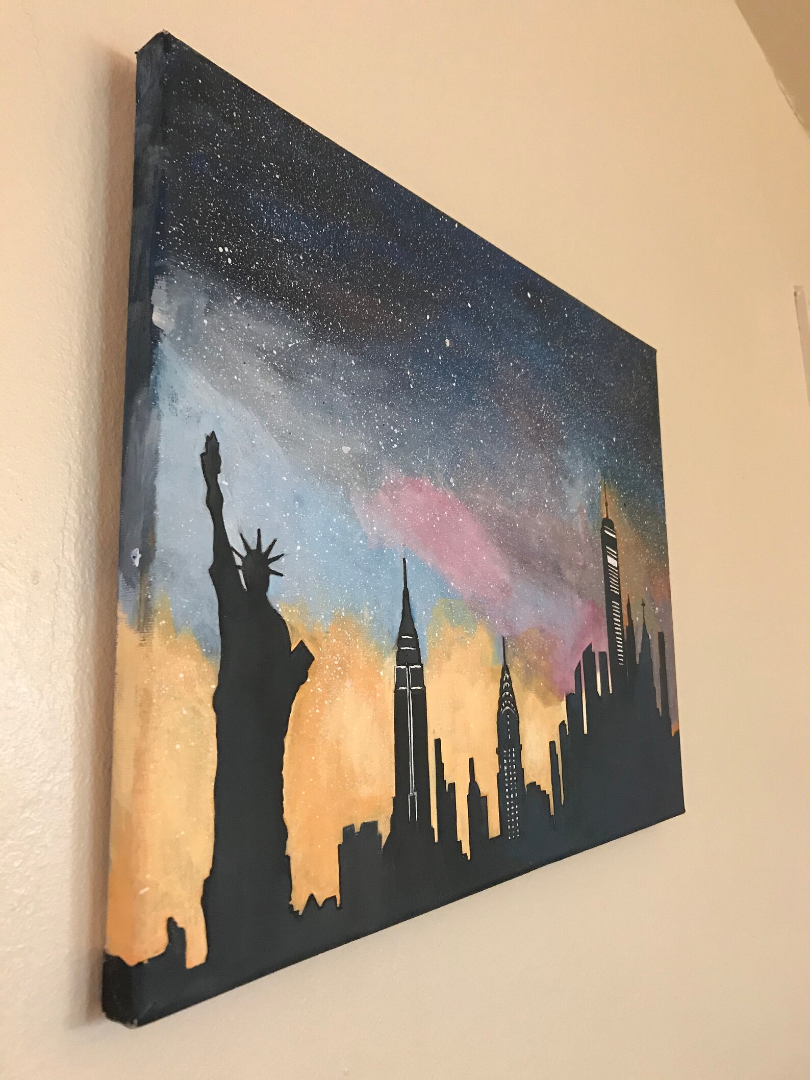 New York Skyline Acrylic Painting, City Painting on Canvas, NY Wall Art