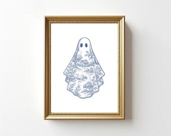 Blue Toile Ghost Print | Digital Download | Spooky Chic Wall Art | Gothic Cottagecore Decor