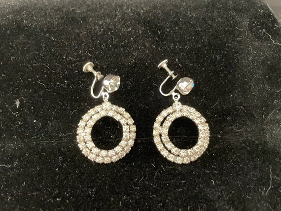 Vintage Rhinestone Hoop Earrings - image 1