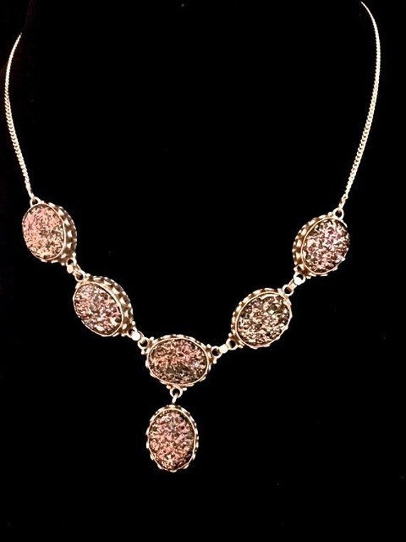 Vintage Sterling Necklace with Iridescent Stones