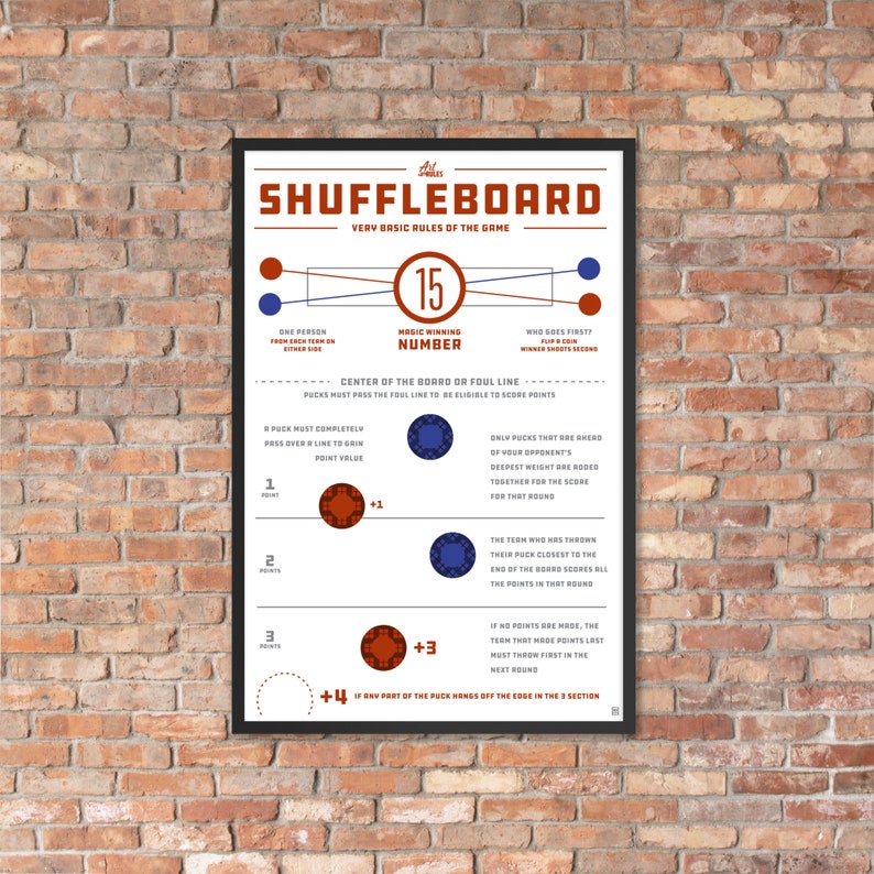 How to Play Shuffleboard Game Rules XL Framed Poster 24 X 36 Etsy