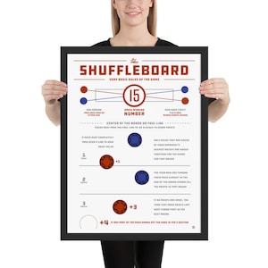 How to Play Shuffleboard - Shuffleboard Rules Framed poster Game Room Art 18&quot; x 24&quot;