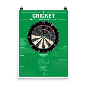 How to Play Darts - Cricket Game Rules Poster - 18&quot; x 24&quot; - Green
