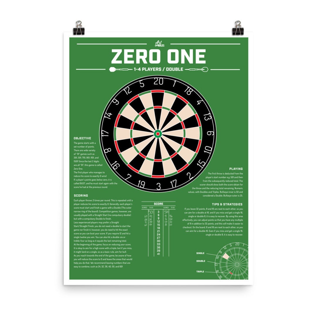 How to Play Darts Zero One Game Rules Poster 18 X 24 Green Etsy