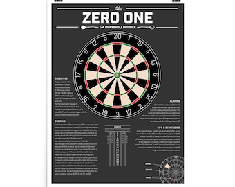 How to Play Darts - Zero One Game Rules Poster - 18&quot; x 24&quot; - Slate Gray
