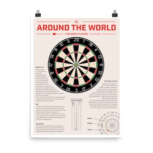 How to Play Darts - Around the World Game Rules Poster - 18&quot; x 24&quot; - Tan