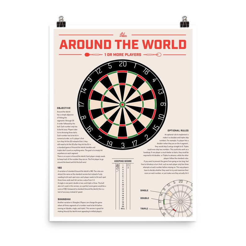 How to Play Darts Around the World Game Rules Poster 18 X 24 Tan Etsy