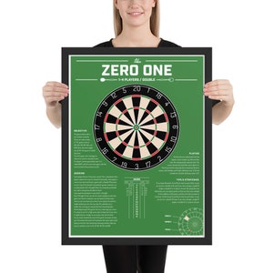 How to Play Darts - Zero One Game Rules Framed poster - 18&quot; x 24&quot; - Green