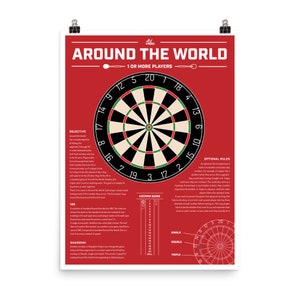 Around the World - Darts Rules Game Room Poster 18&quot; x 24&quot;