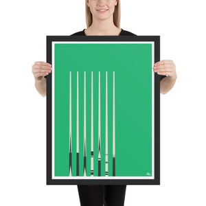 Billiard Pool Art - Pool Cues Modern Framed poster - 18&quot; x 24&quot; - Green