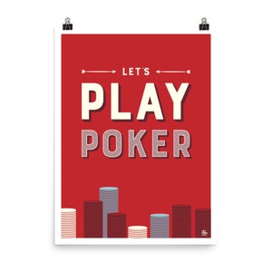 Let&#39;s Play Poker Game Room or Man Cave Poster - Red
