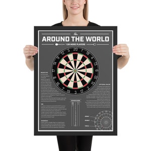 How to Play Darts - Around the World Game Rules - Framed poster - 18&quot; x 24&quot; - Slate Gray