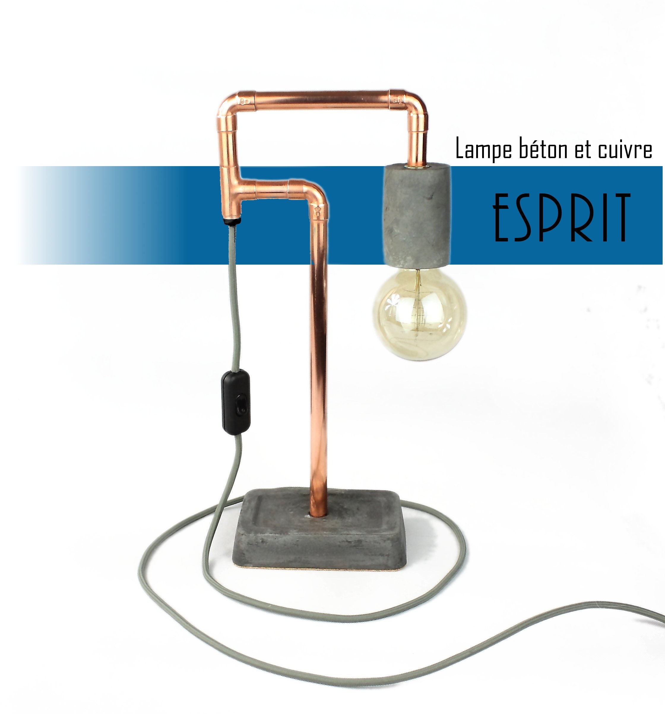 Lampe//Lampe Béton et Cuivre//Lampe de Table//style Industriel//Ampoule Edison