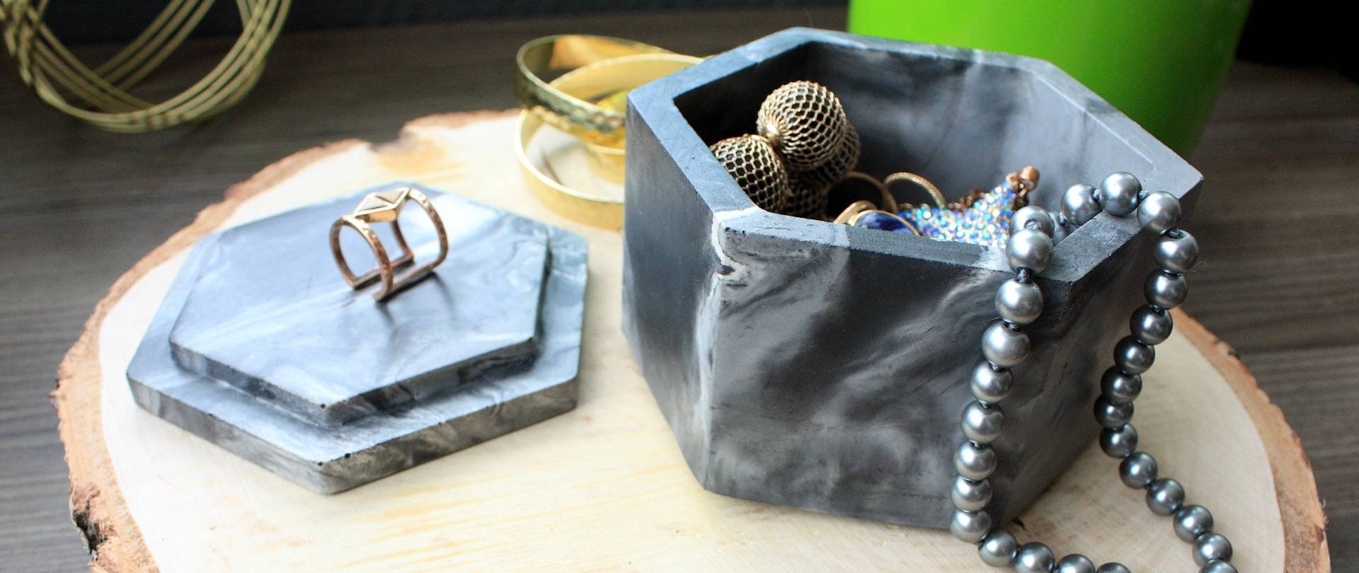 Boite en Béton, Marbré, Boite à Bijoux, Rangement.