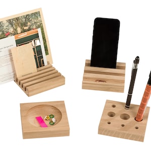 Organiseur bureau en 4 parties amovibles, jeu Montessori organiseur bois massif pour bureau, stylos, crayons, papiers, petit rangement
