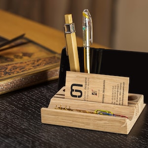 Mini organiseur bureau, organiseur bois pour bureau, téléphone, support pour stylos, smartphone, cartes de visite, organiseur pour fiche