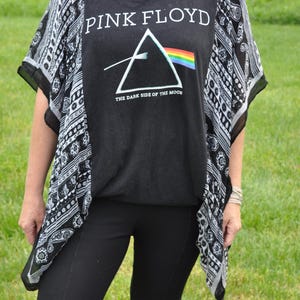 Top poncho ruana do Pink Floyd, camiseta gráfica de rock, boho, hippie, roupa de festival, reciclada