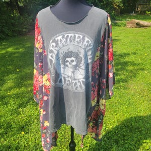 Grateful Dead, poncho ruana, camiseta gráfica rock, boho, hippie, roupa para festivais, cachecol reciclado