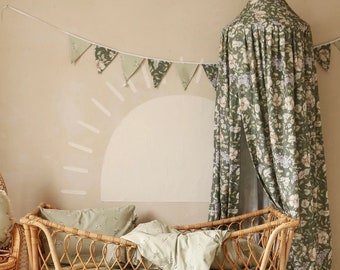 May garden on green - bed canopy, bedhemel bedhemel, boho canopy, flowers canopy, vintage canopy