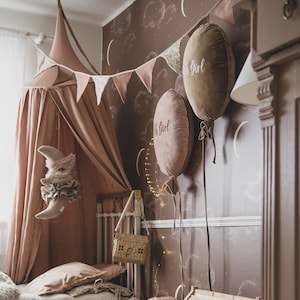 Dosel de lino rosa retro: dosel vintage para habitación infantil / Decoración infantil bohemia en rosa suave / Dosel infantil hecho a mano / Tienda de campaña de lino neutro