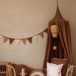 Brown Linen Canopy – 100% Linen Bed Canopy for Kids Room | Boho Nursery Tent | Neutral Reading Nook Canopy | Handmade Kids Decor