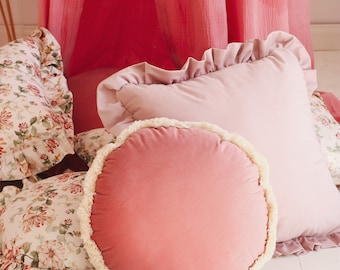 Dusty pink &marsala - round velvet pillow, velvet pillow