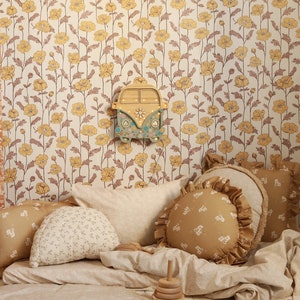 Fiori di papavero retrò - carta da parati, carta da parati vintage, carta da parati con fiori retrò, fiori di papavero, murale, carta da parati per bambini