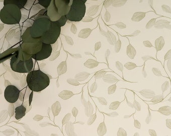 Eukalyptus Whimsy - grüne Tapete, Aquarell Tapete, botanische Tapete, kleine Blätter Wandbild