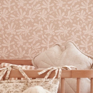 Ecru Berberitzen Tapete - Neutrales botanisches Wandbild, minimalistische Kindertapete, natürliches Kinderzimmerdekor, Vlies, Made to Order