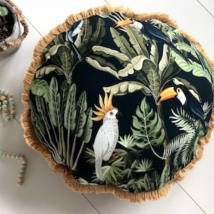Timeless jungle- round pillow, round jungle cushion, tropical pillow, decorative pillow