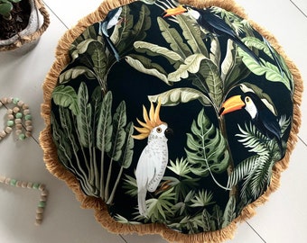 Jungle intemporelle - oreiller rond, coussin rond de la jungle, oreiller tropical, oreiller décoratif