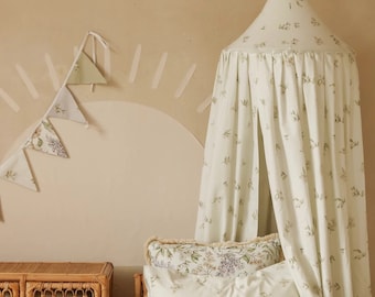 Apple blossoms on white - bed canopy, bedhemel, boho canopy, klamboe, flowers canopy, vintage canopy