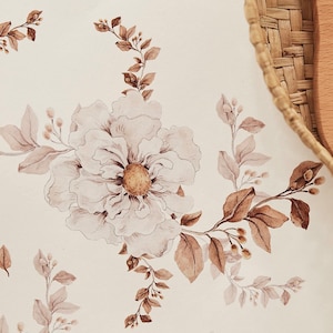 Carta da parati Wildroses - Carta da parati floreale bianca per bambini, murale botanico delicato, arredamento boho per la cameretta dei bambini, tessuto non tessuto, ecologico, realizzato su ordinazione