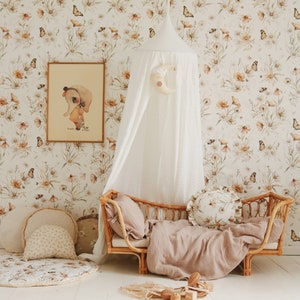 Tapete mit wunderschöner goldener Wiese auf weiß – Große Tapete zum Abziehen und Aufkleben – buntes Wandbild für Kinderzimmer, Boho oder Kinderzimmer, ablösbares Wa