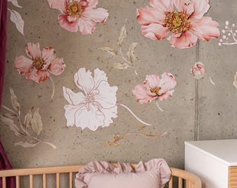 Watercolor Flower Wall Decals: Coral Bloom Nursery Decor