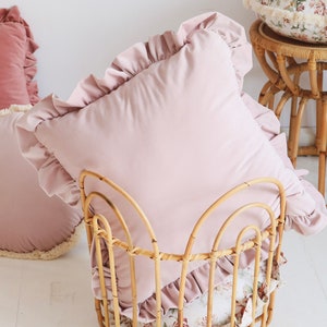 Dusty pink - square velvet pillow, light pink decorative cushion