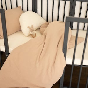 Warmes beige - Leinenoptik Musselin Bettwäsche Set, beige Bettwäsche