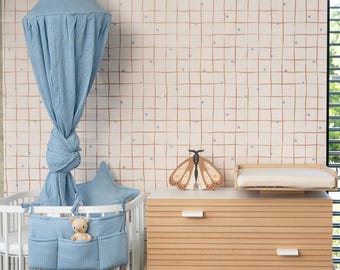 Handmade Muslin Bed Canopy: Sky Blue Stripes, Boho Nursery Decor