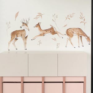 Woodland Deer Wall Sticker Trio – Baby Deer Wall Decal for Nursery or Kids Room – Neutral Animal Wall Art – Matuu