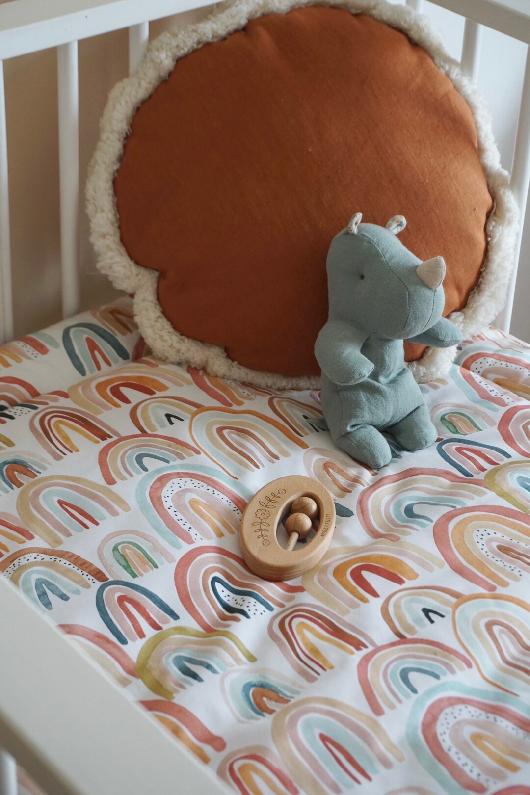 The Rainbows & Mustard Muslin Box Rug,boxkleed,baby Quilt Blanket
