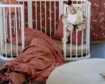 Clay Roses Stripes – Handmade Muslin Kids Bedding Set
