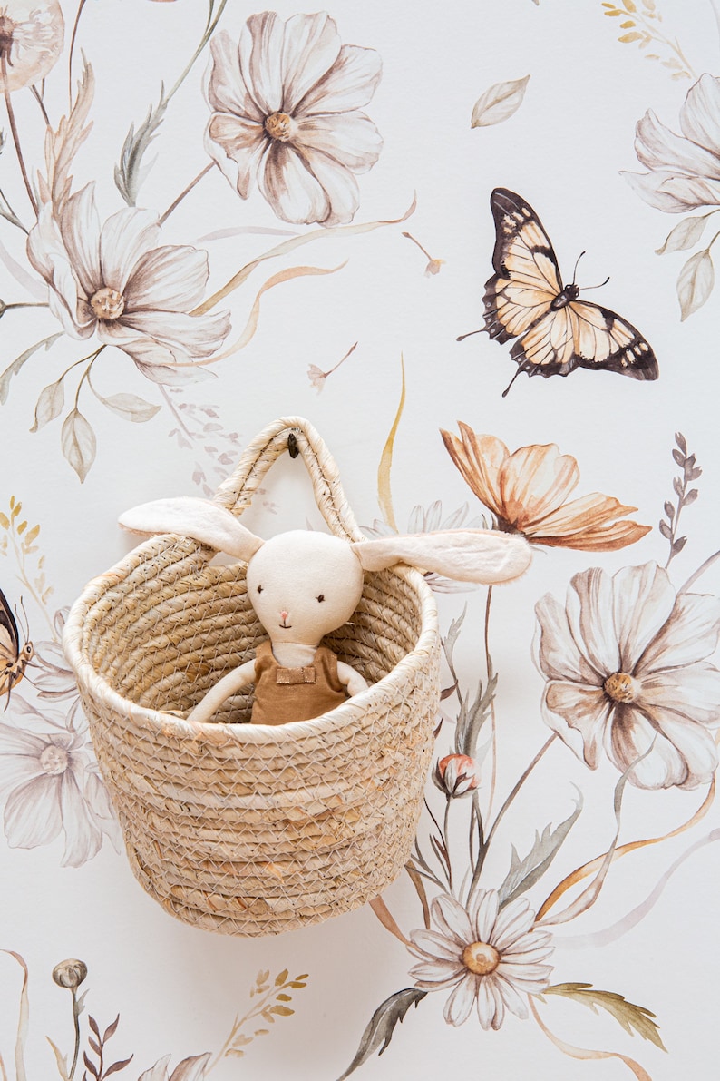 Gold Meadow on White Wallpaper large Flowers Etsy