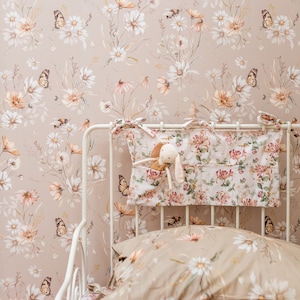 Caramel Floral Peel and Stick Wallpaper: Boho Nursery Wall Mural