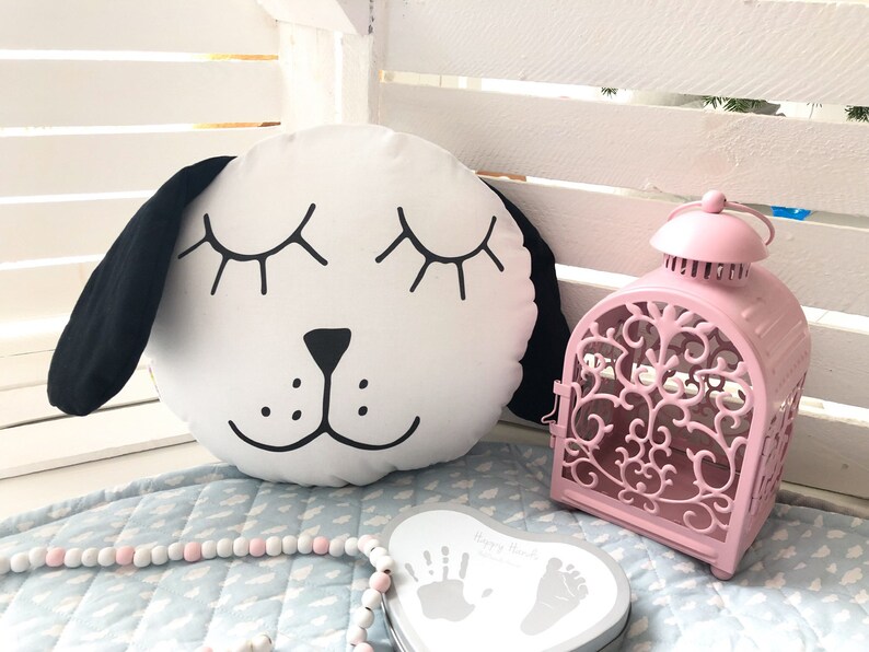 pillow black and white Happy dog II gift for kids cute dog pillow scandi pillow monochrome pillow decoration cushion