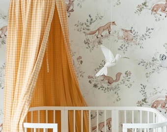 Handmade Muslin Canopy -  Yellow Gingham, Double side checked & yellow, Kids Room Decor