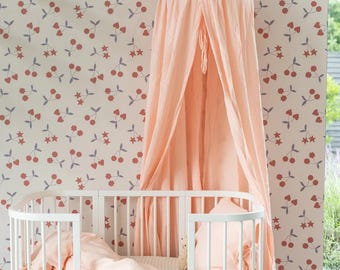 Rosy Cloud - Handmade Muslin Bed Canopy, Boho Kids Decor