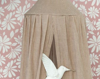 Handmade Beige Fine Stripes - Muslin Bed Canopy, Boho Kids Room Decor