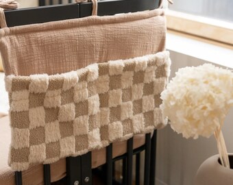 Teddy Checked Crib Organizer: Handmade Baby Bed Pocket