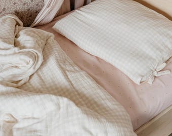 Sand Gingham – Handmade Muslin Kids Bedding Set
